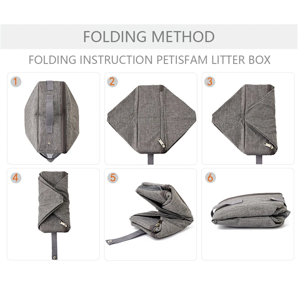 Foldable Car Pet Litter Boxes Oxford Cloth Rectangular Travel Cat Bedpans Portable Waterproof with Shovel Reusable Pet Supplies