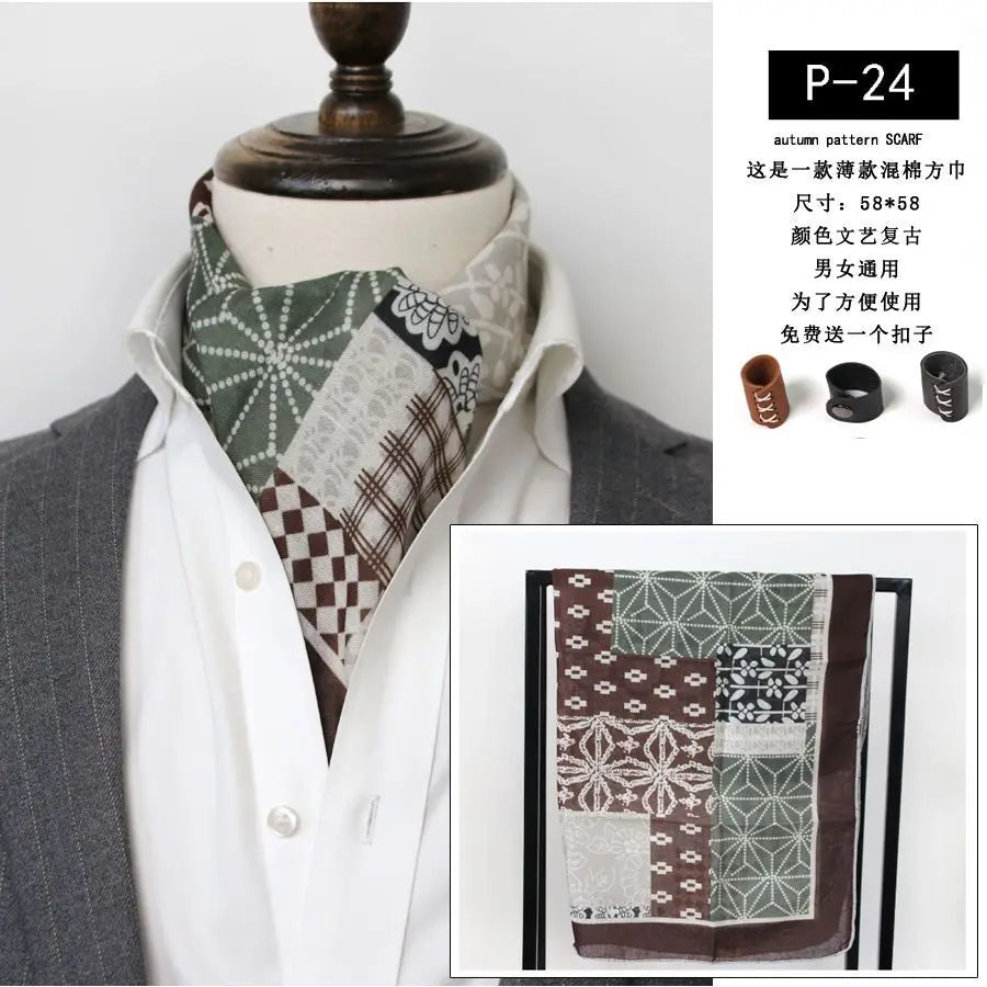 Japanese-Style  American Casual Artistic Style Versatile Men's Scarf Leather Ring Small Scarf Hip Hop Style Wrist Towel 60