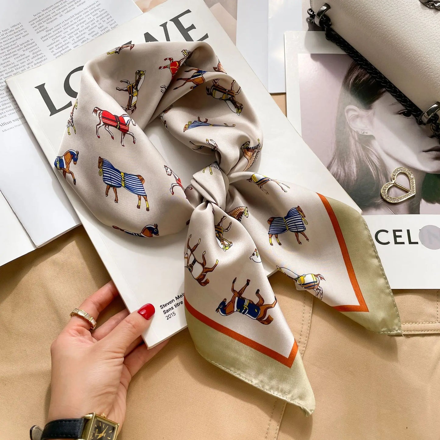 Luxury Chain Print Small Square Scarf Simulated Silk Thin Neck Scarf Fashion Sunscreen Headscarf For Women 70x70cm