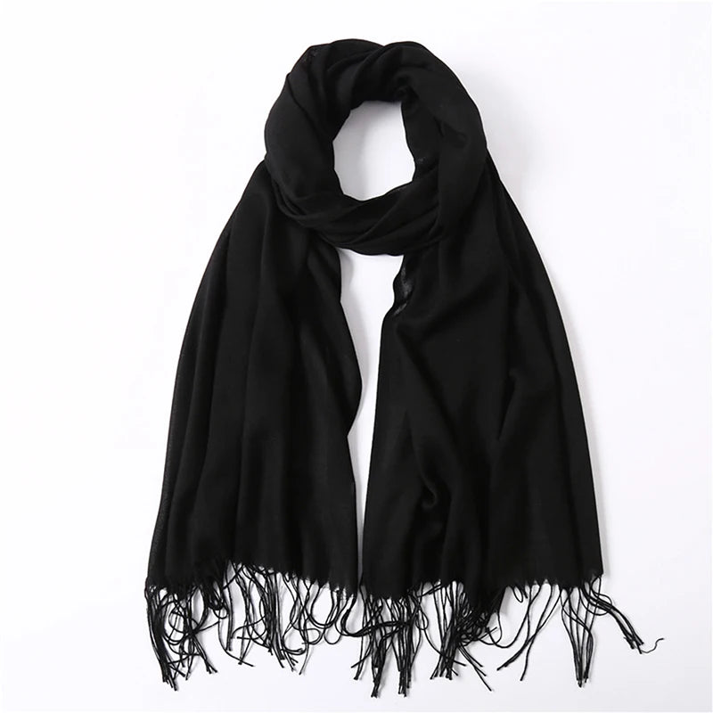 Fashion Solid Color 2024 Women Scarf Winter Hijabs Tassels Long Lady Shawls Cashmere Like Pashmina Bandana Scarves Wraps Echarpe