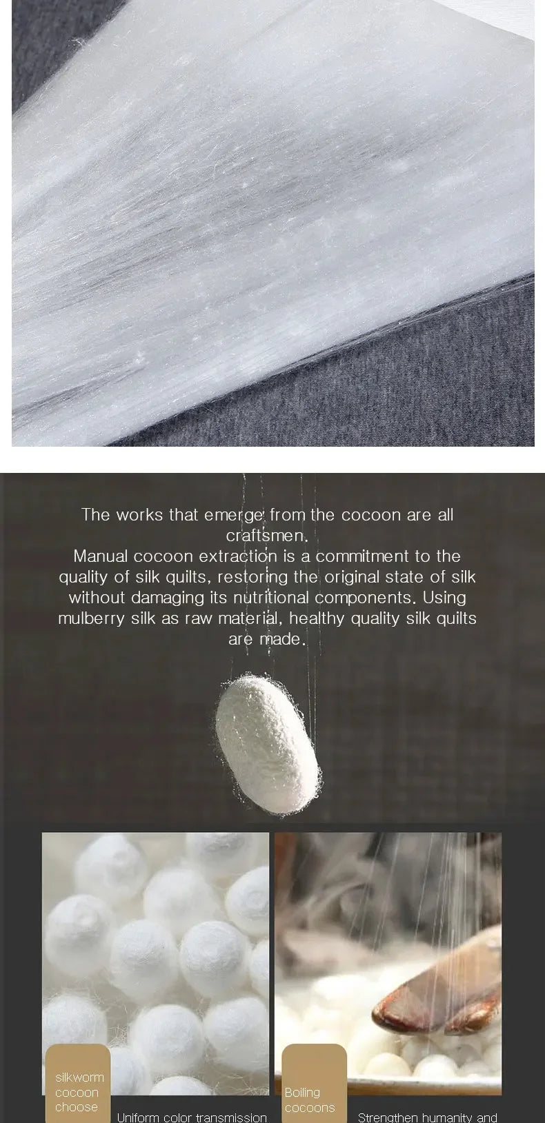 Mulberry Silk Quilt is 100% natural silk filling in all seasons. It is portable, breathable and luxurious