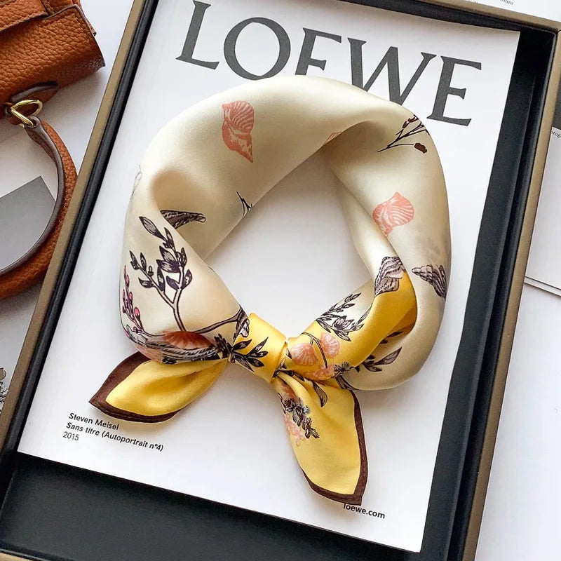 100% silk mulberry  scarf small square women's versatile new foreign style fashion  high-end autumn 53CM