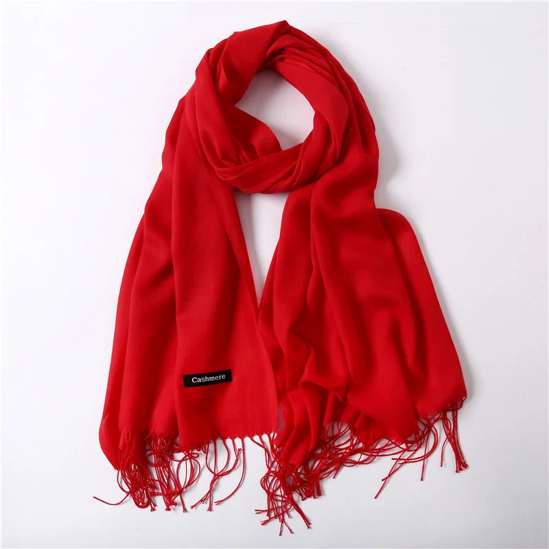 Fashion Solid Color 2024 Women Scarf Winter Hijabs Tassels Long Lady Shawls Cashmere Like Pashmina Bandana Scarves Wraps Echarpe