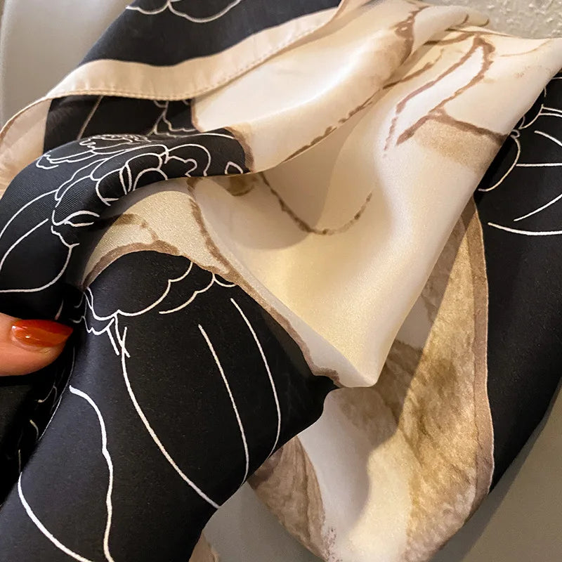 Luxury Design Print Silk Square Scarf Women Soft Satin Horse Hairband Neckerchief Office Hijab Headband Foulard Bag Ribbons Gift