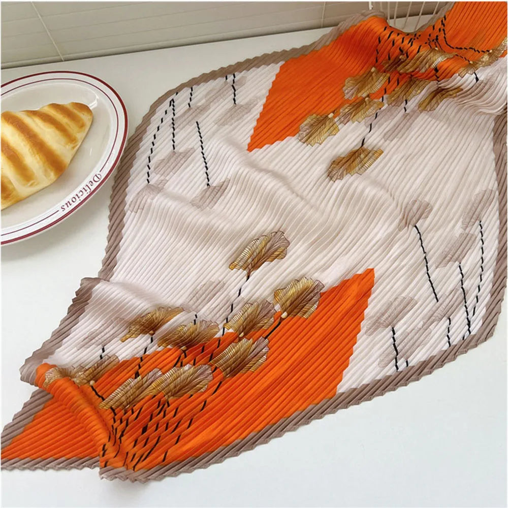 Silk Scarf Women Luxury Ladies Small Head Scarf Wholesale Scarves Headwraps Pleated Chiffon Hijabs Satin Hijabe Femme Bandanas