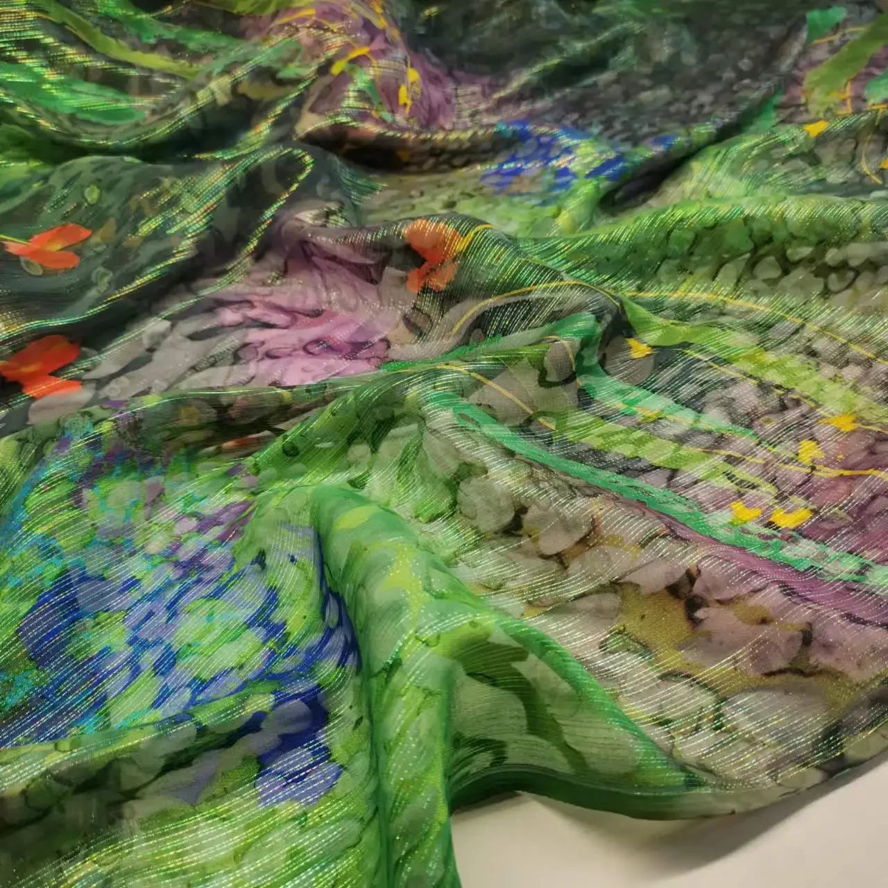 Floral Mulberry Silk Fabric Soft Silk Silver Metallic Jacquard DIY Cloth Dress Scarf Material