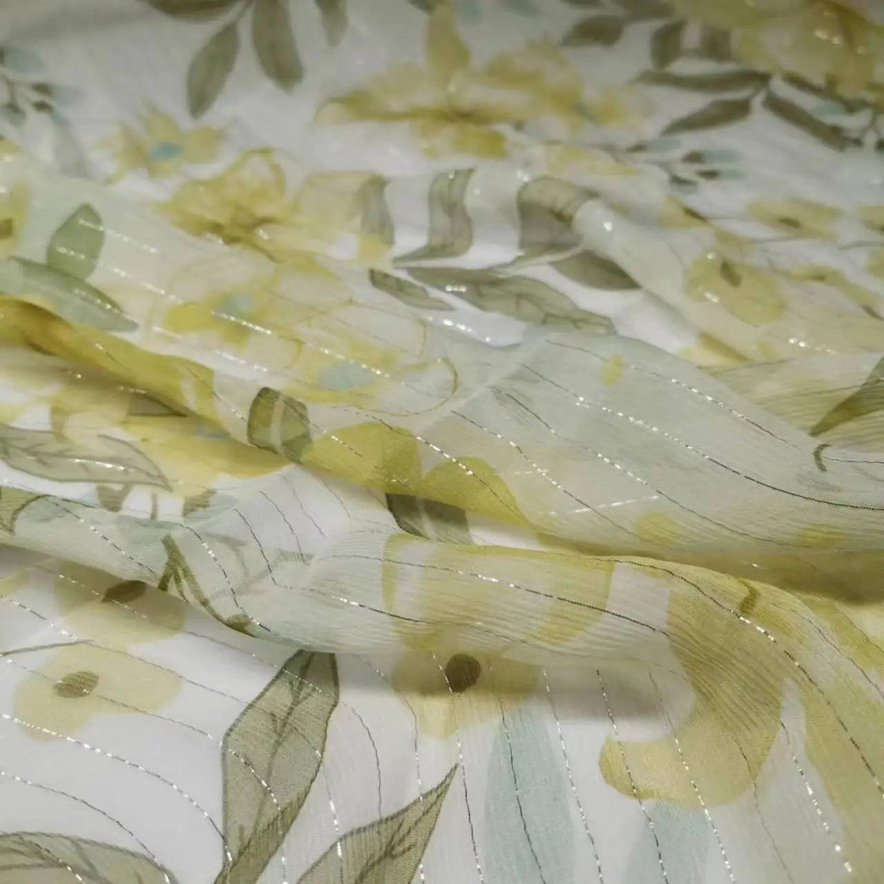 Floral Mulberry Silk Fabric Soft Silk Silver Metallic Jacquard DIY Cloth Dress Scarf Material