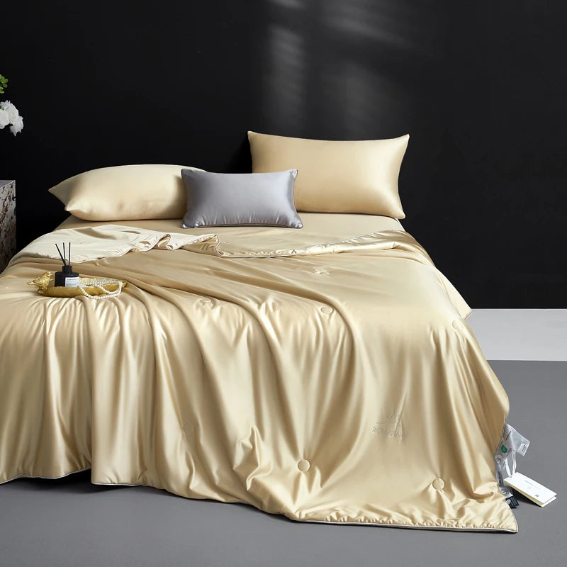 Silk Quilt, 100% Muberry Silk Fill Summer Quilt/Duvet/Blanket/Comforter, Lightweight Breathable Pure Silk Quilt for All Season
