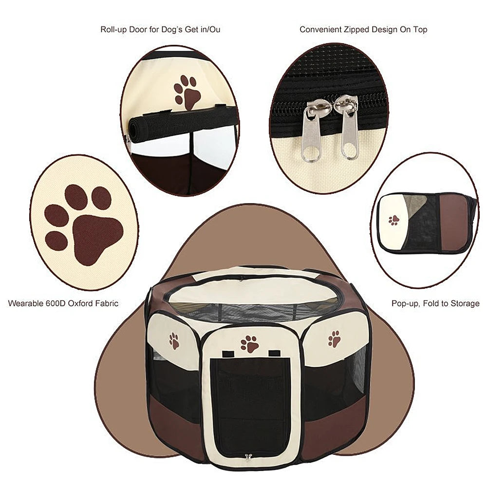 Portable Foldable Kennel Octagonal Fence Pet Tent Puppy Shelter Easy To Use Outdoor Easy Operation Large Dog Cages Cat Fences