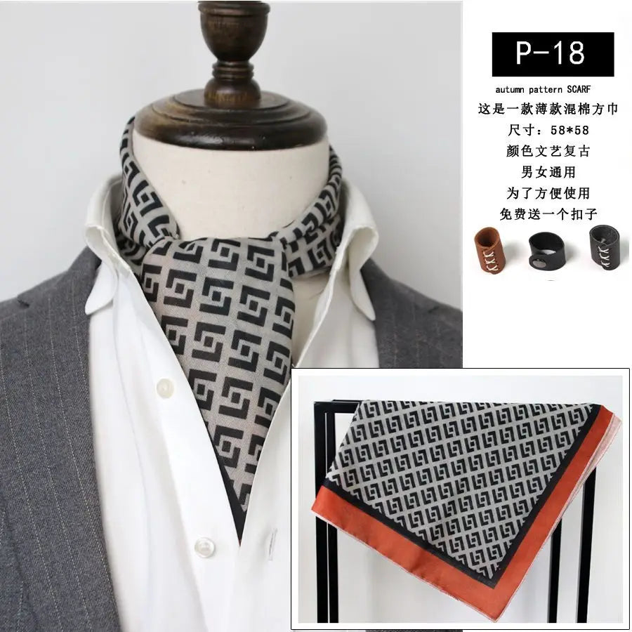 Japanese-Style  American Casual Artistic Style Versatile Men's Scarf Leather Ring Small Scarf Hip Hop Style Wrist Towel 60