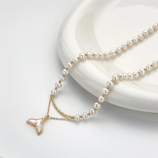 Elegant 100% Natural Freshwater Pearl Beaded Necklace Fish Tailed Accessory For Women's Temperament Jewelry Daily Gifts