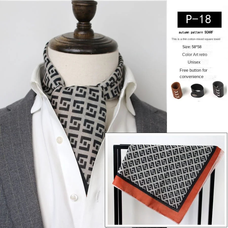 Japanese-Style  American Casual Artistic Style Versatile Men's Scarf Leather Ring Small Scarf Hip Hop Style Wrist Towel 60