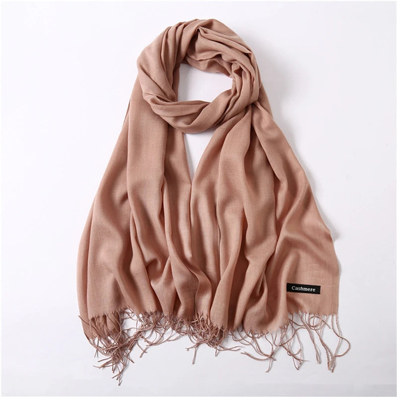 Fashion Solid Color 2024 Women Scarf Winter Hijabs Tassels Long Lady Shawls Cashmere Like Pashmina Bandana Scarves Wraps Echarpe