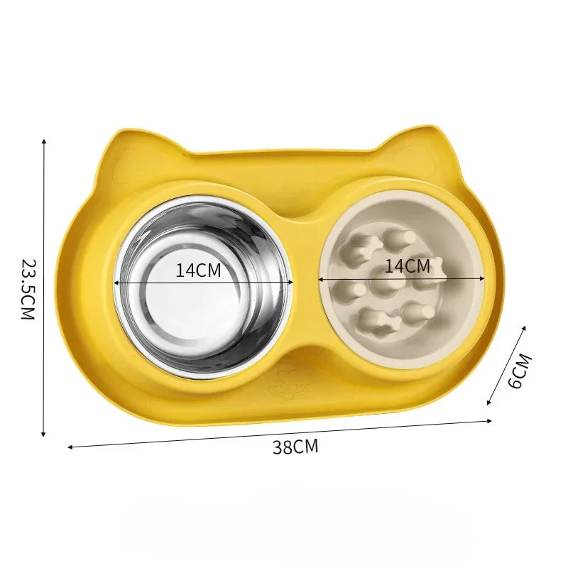 Anti-slip Double Dog Bowl Stainless Steel Water Food Feeder Pet Feeding Drinking Bowls for Dogs Cats with Silicone Mat Durable