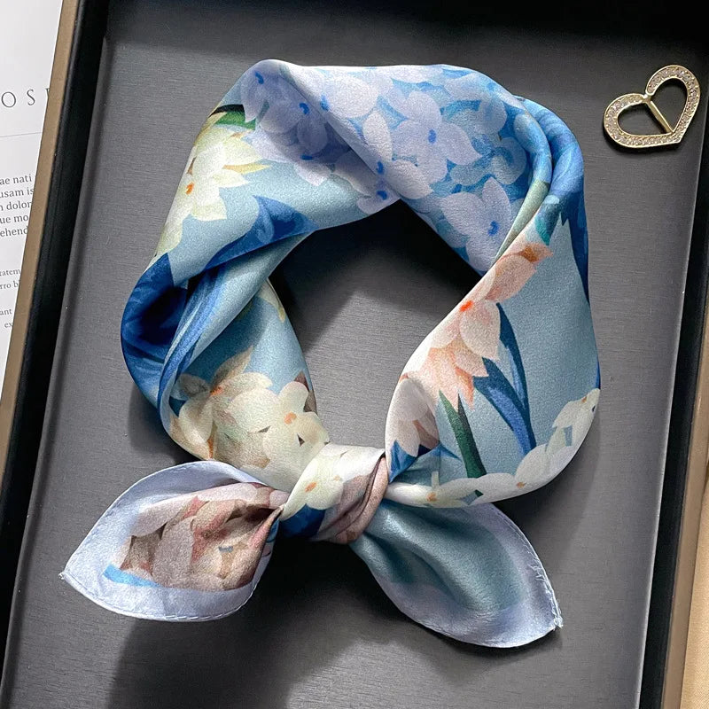 100% silk mulberry  scarf small square women's versatile new foreign style fashion  high-end autumn 53CM