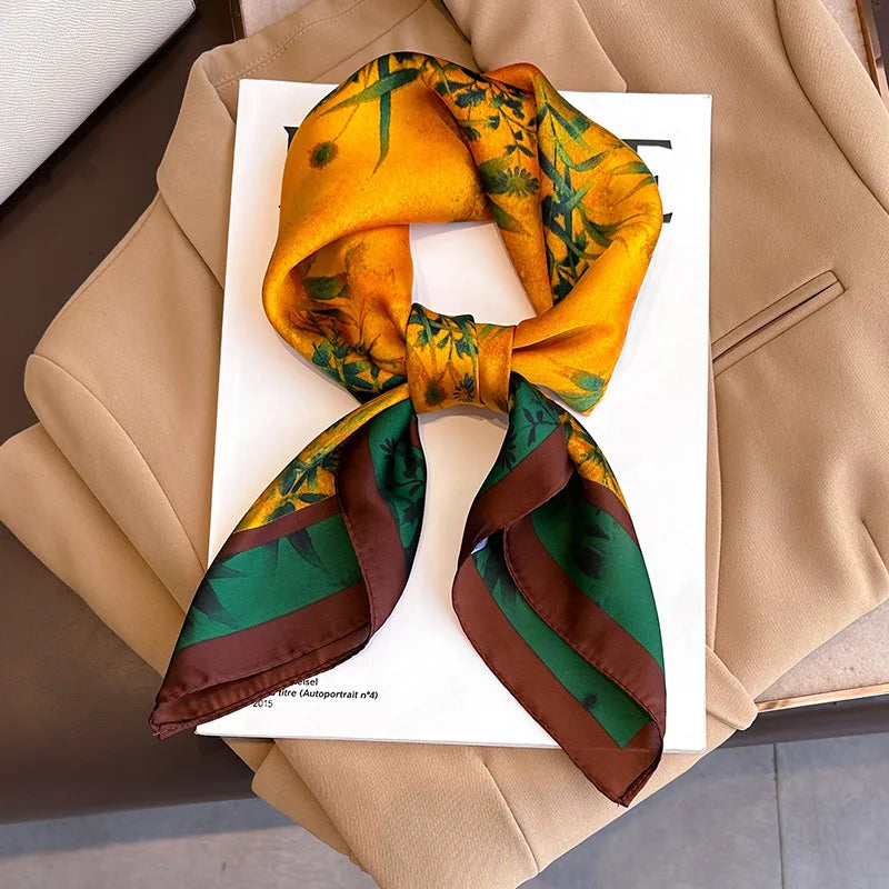 2025 New Fashion 70X70cmPrinted Women's Scarf Pashmina Silk Scarf Square Shawl Decorative Headband Neck Luxury Design Bandana