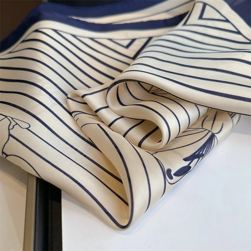 70*70cm Stripe Floral Print Silk Square Scarf for Women Neck Ties Soft Satin Hairband Hands Foulard Hijab Neckerchief Headbands