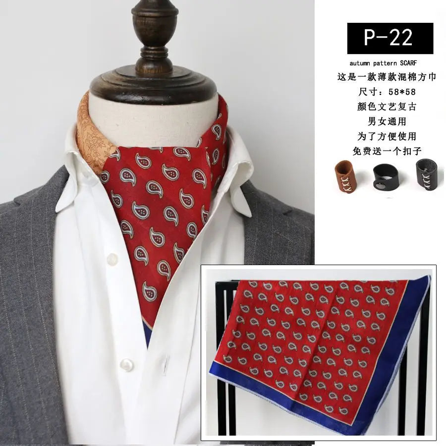 Japanese-Style  American Casual Artistic Style Versatile Men's Scarf Leather Ring Small Scarf Hip Hop Style Wrist Towel 60