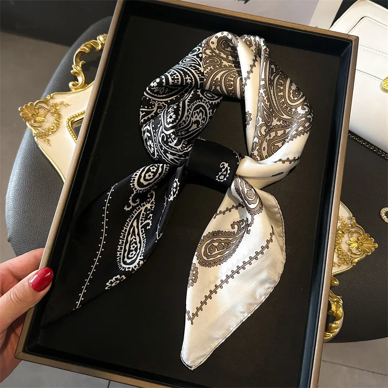 Luxury Chain Print Small Square Scarf Simulated Silk Thin Neck Scarf Fashion Sunscreen Headscarf For Women 70x70cm