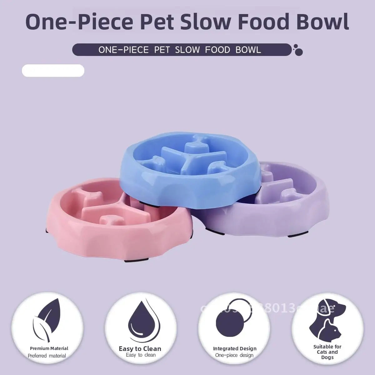 Anti-Overturning Slow Food Bowl for Dogs And Cats Puppy Pet Supplies round Design Anti-Choking PP Material Wholesale