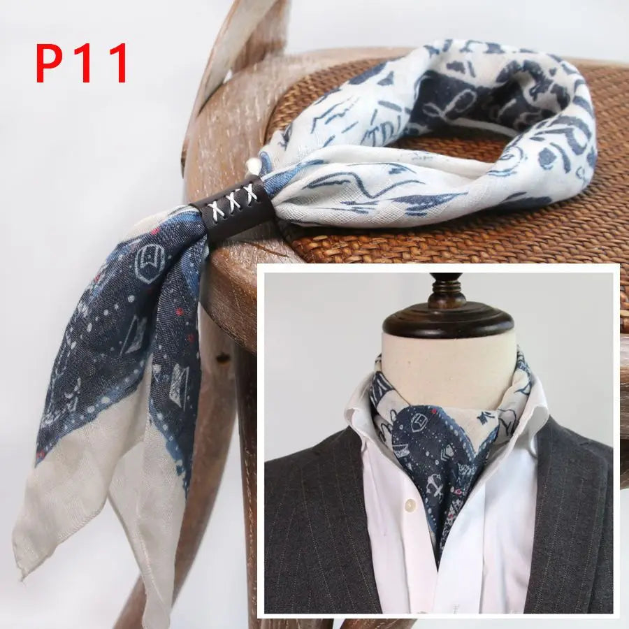 Japanese-Style  American Casual Artistic Style Versatile Men's Scarf Leather Ring Small Scarf Hip Hop Style Wrist Towel 60