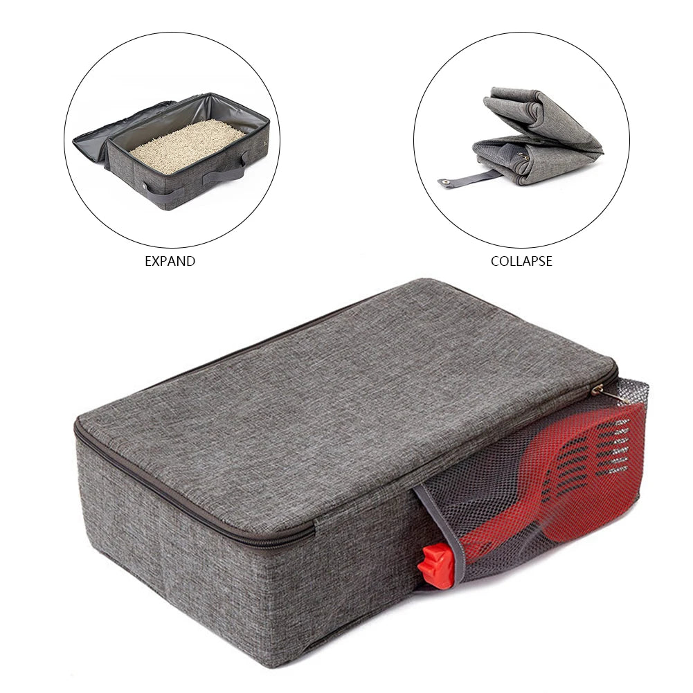 Foldable Car Pet Litter Boxes Oxford Cloth Rectangular Travel Cat Bedpans Portable Waterproof with Shovel Reusable Pet Supplies