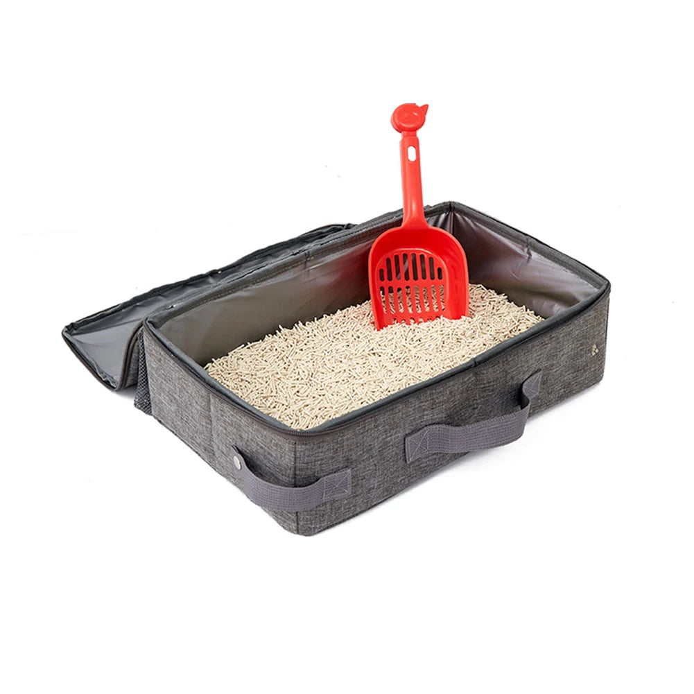 Foldable Car Pet Litter Boxes Oxford Cloth Rectangular Travel Cat Bedpans Portable Waterproof with Shovel Reusable Pet Supplies