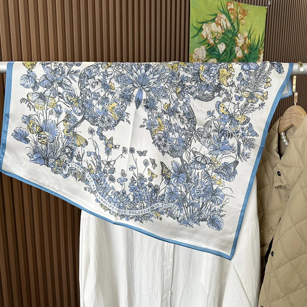 100% Pure Mulberry Silk Square Scarf  Fashionable and Versatile High-end Silk Scarf  12 Momme Single Sided Printing 68x68CM
