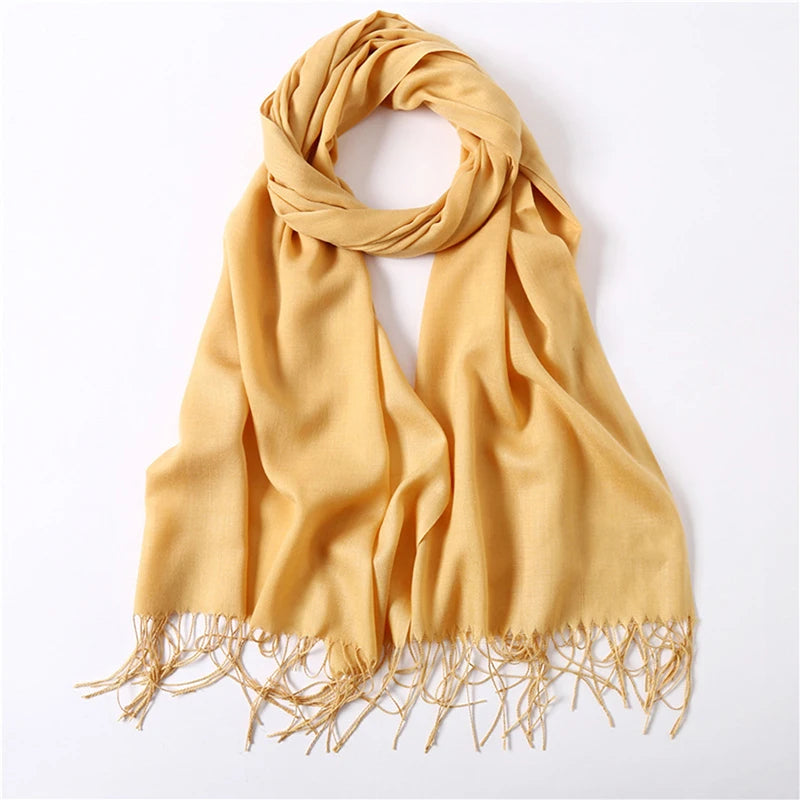 Fashion Solid Color 2024 Women Scarf Winter Hijabs Tassels Long Lady Shawls Cashmere Like Pashmina Bandana Scarves Wraps Echarpe