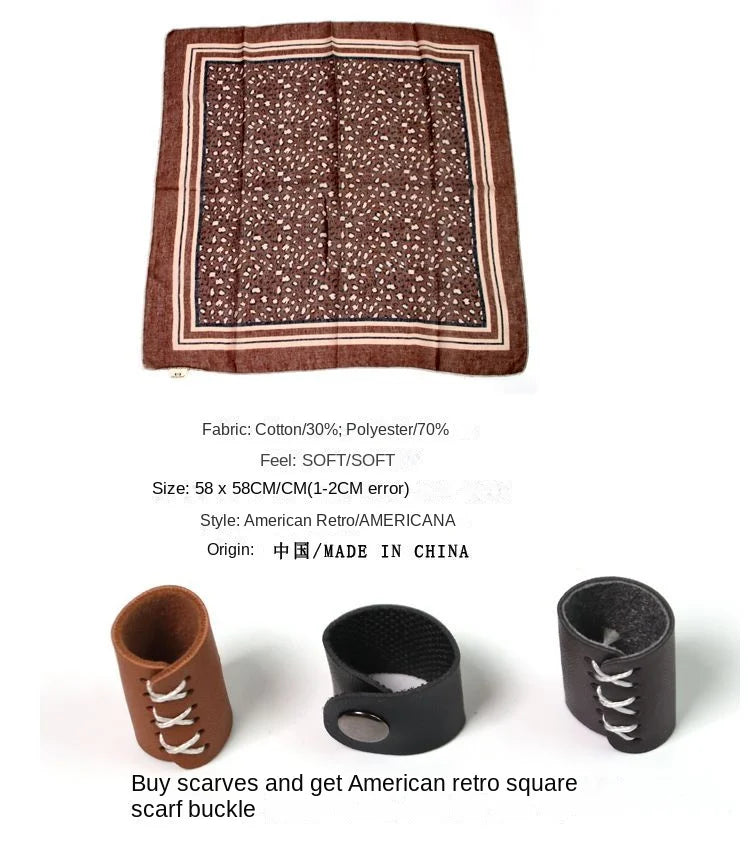 Japanese-Style  American Casual Artistic Style Versatile Men's Scarf Leather Ring Small Scarf Hip Hop Style Wrist Towel 60