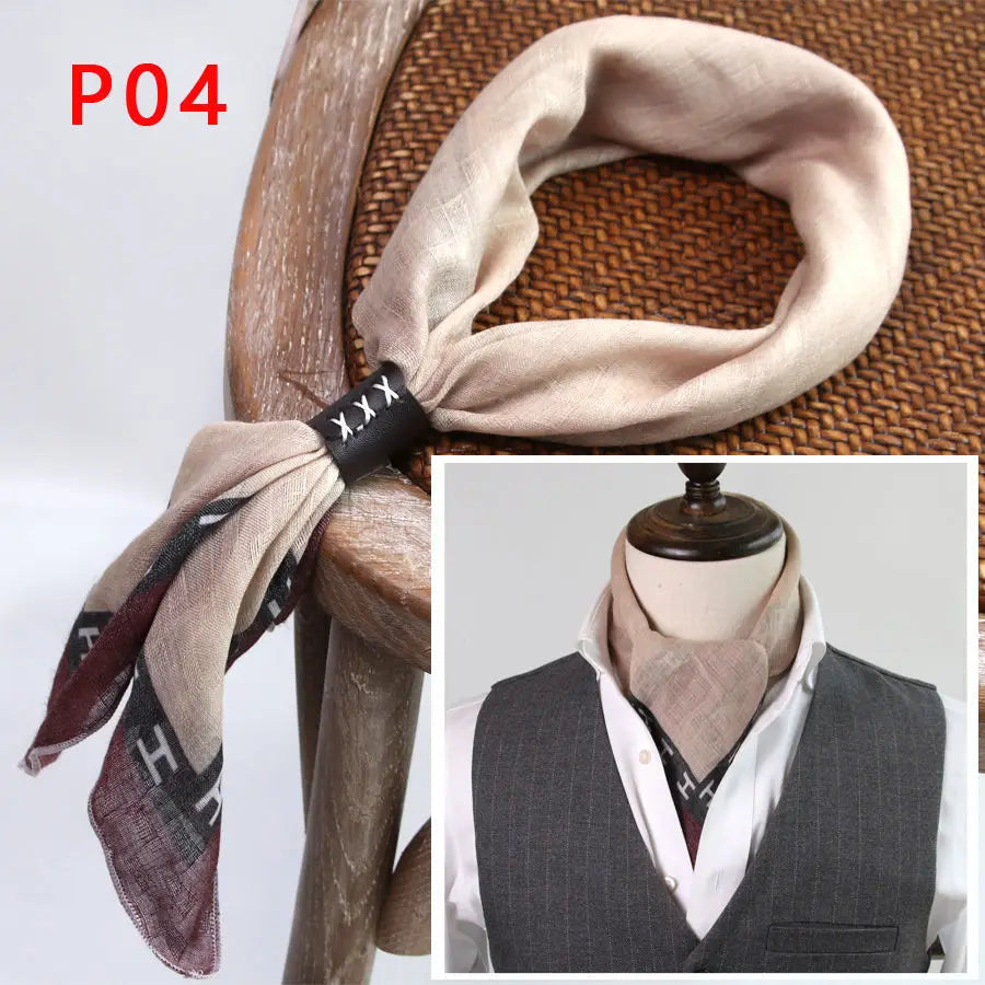Japanese-Style  American Casual Artistic Style Versatile Men's Scarf Leather Ring Small Scarf Hip Hop Style Wrist Towel 60