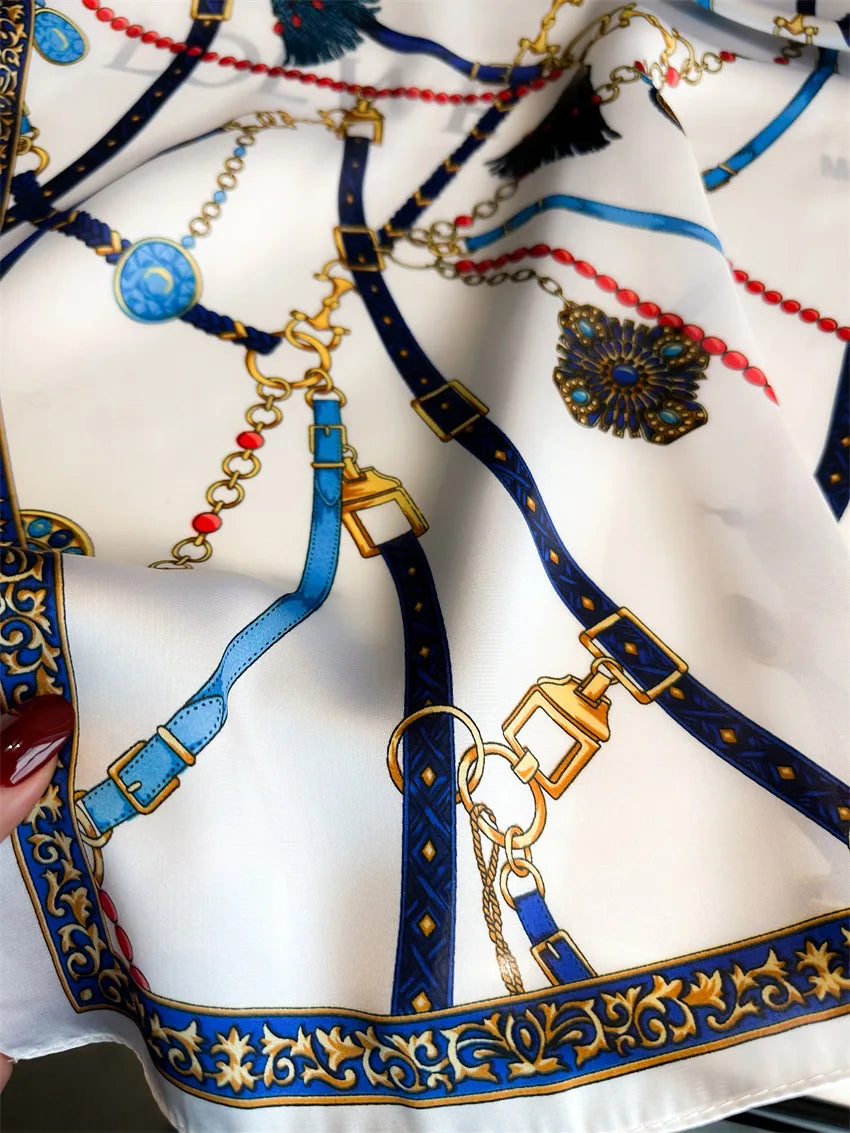 Luxury Chain Print Small Square Scarf Simulated Silk Thin Neck Scarf Fashion Sunscreen Headscarf For Women 70x70cm