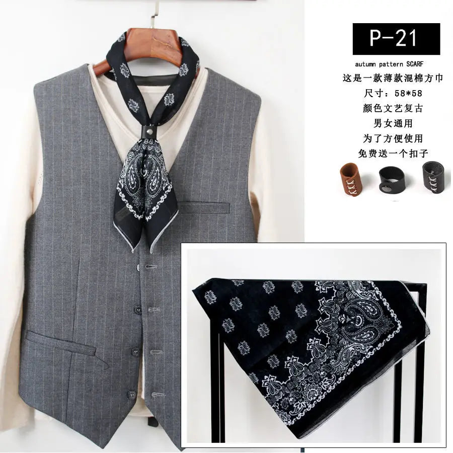Japanese-Style  American Casual Artistic Style Versatile Men's Scarf Leather Ring Small Scarf Hip Hop Style Wrist Towel 60