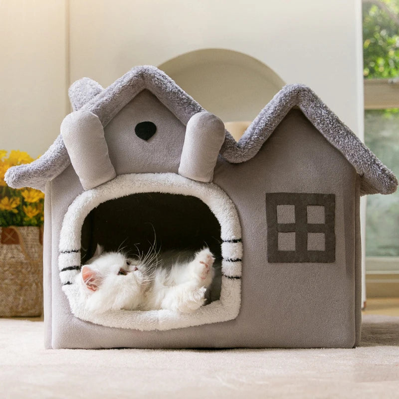 Foldable Cat House Winter Warm Chihuahua Cave Bed Cat Basket for Small Dogs Warm Soft Cat Bed Mat Kennel Puppy House Deep Sleep