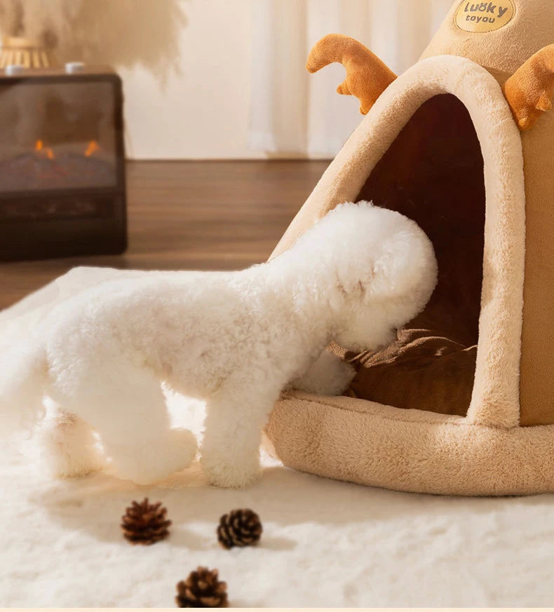 Pet Cat Cave House Foldable Tent Soft Dog Bed Mongolian Yurts Cute Kennel Nest Small Animals Puppy Chihuahua House With Mat