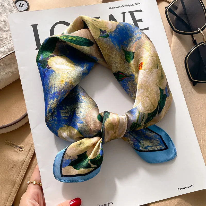 100% silk mulberry  scarf small square women's versatile new foreign style fashion  high-end autumn 53CM
