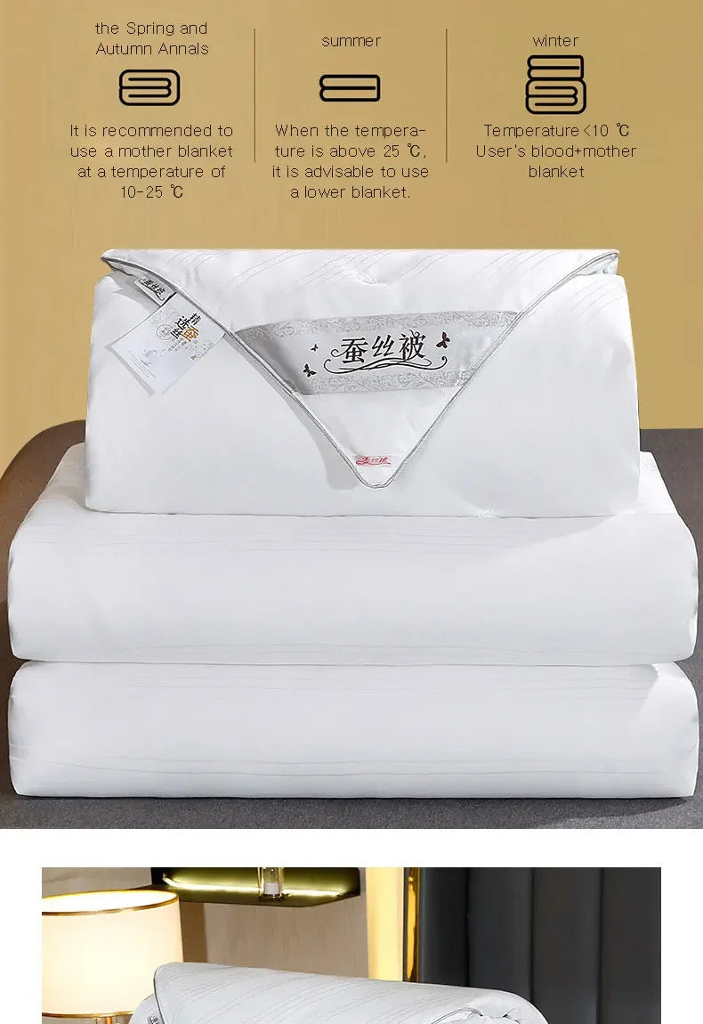 Mulberry Silk Quilt is 100% natural silk filling in all seasons. It is portable, breathable and luxurious