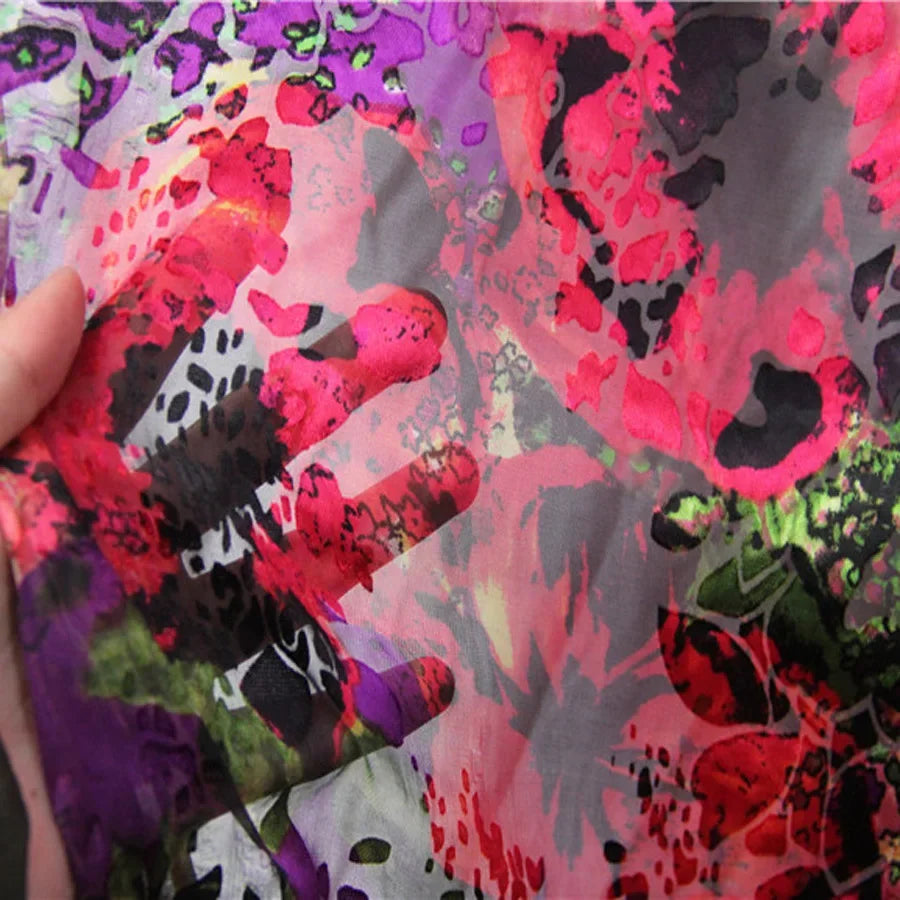 Floral Mulberry Silk Fabric Soft Silk Silver Metallic Jacquard DIY Cloth Dress Scarf Material