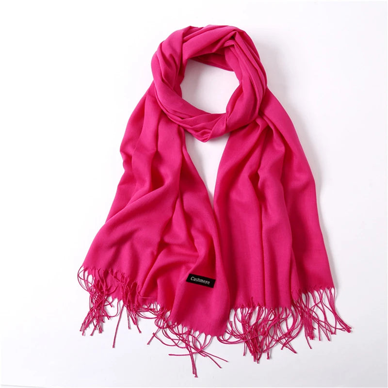 Fashion Solid Color 2024 Women Scarf Winter Hijabs Tassels Long Lady Shawls Cashmere Like Pashmina Bandana Scarves Wraps Echarpe