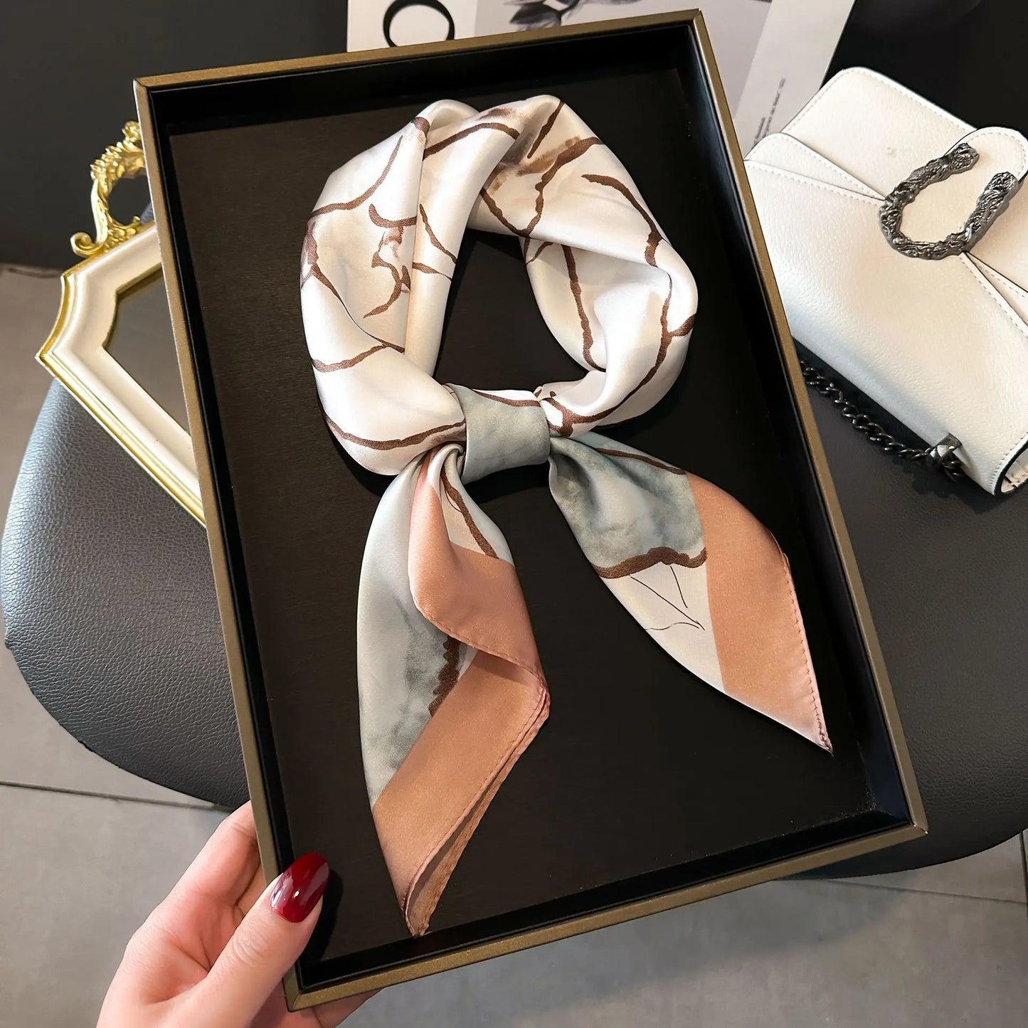 Luxury Chain Print Small Square Scarf Simulated Silk Thin Neck Scarf Fashion Sunscreen Headscarf For Women 70x70cm
