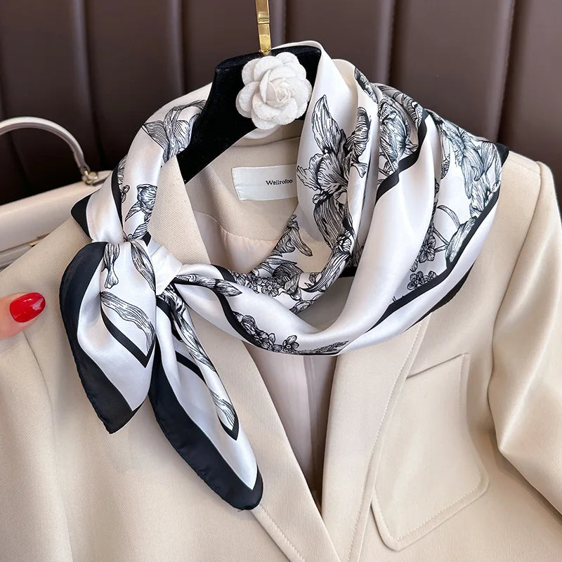 2025 New Fashion 70X70cmPrinted Women's Scarf Pashmina Silk Scarf Square Shawl Decorative Headband Neck Luxury Design Bandana