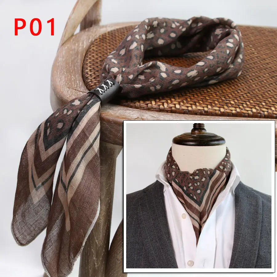 Japanese-Style  American Casual Artistic Style Versatile Men's Scarf Leather Ring Small Scarf Hip Hop Style Wrist Towel 60