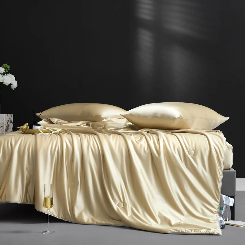 Silk Quilt, 100% Muberry Silk Fill Summer Quilt/Duvet/Blanket/Comforter, Lightweight Breathable Pure Silk Quilt for All Season
