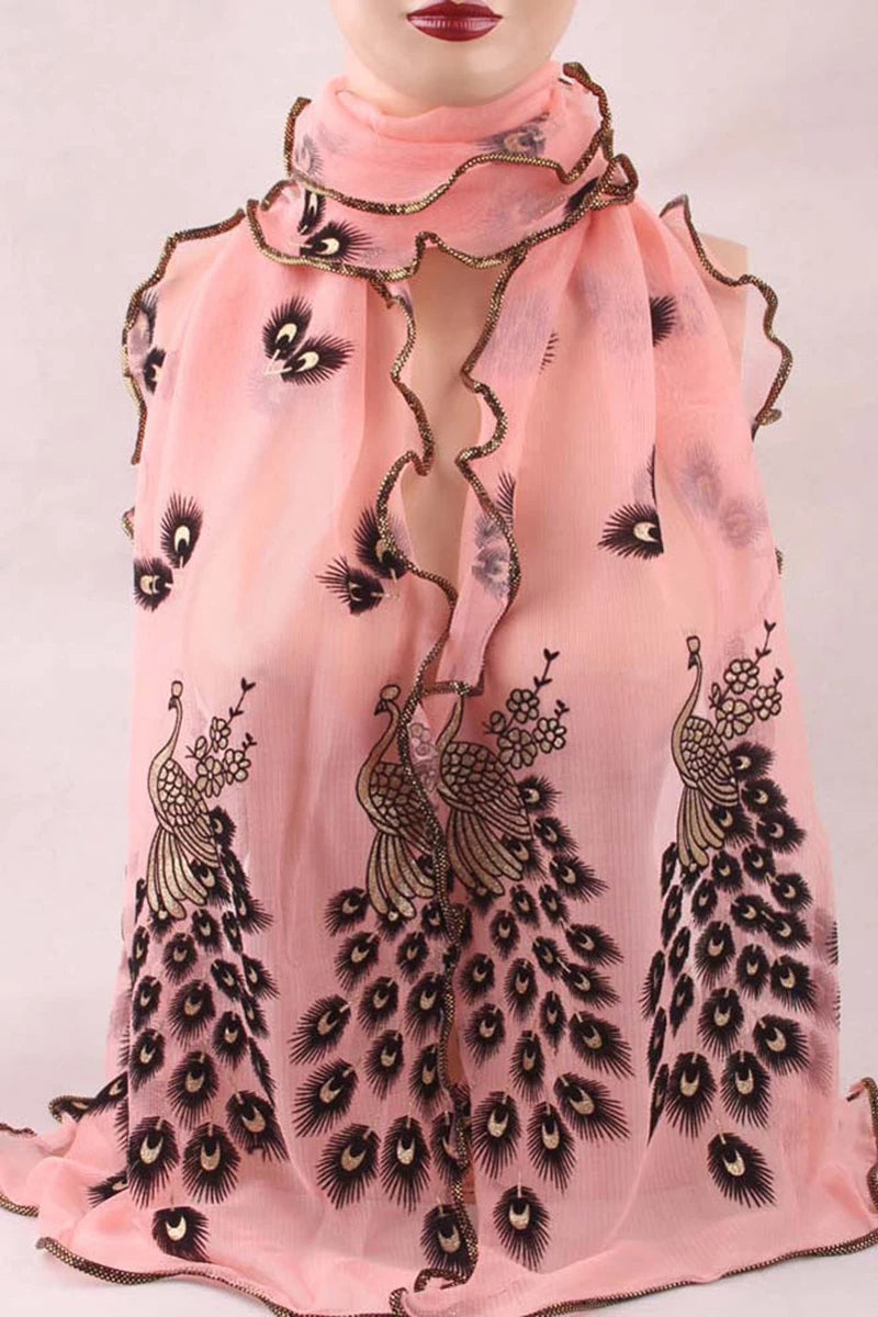 1PCS 190*40CM Women Lady's Silk Scarves Shawl Stole Peacock Scarf Transparent Long Fashion Chiffon Soft Wrap