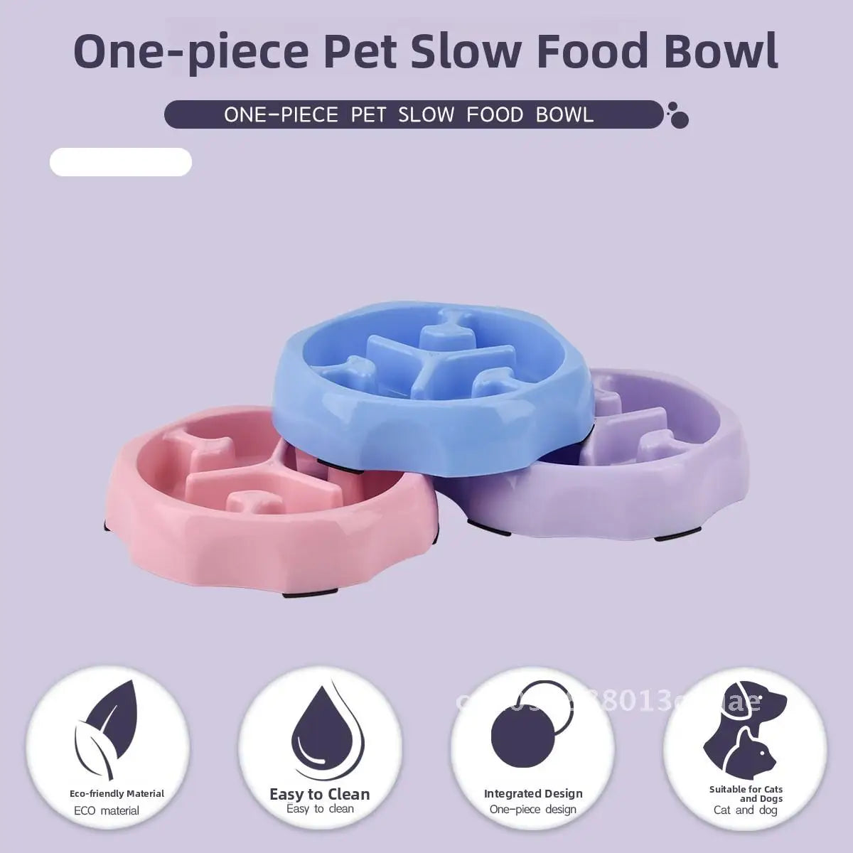 Anti-Overturning Slow Food Bowl for Dogs And Cats Puppy Pet Supplies round Design Anti-Choking PP Material Wholesale