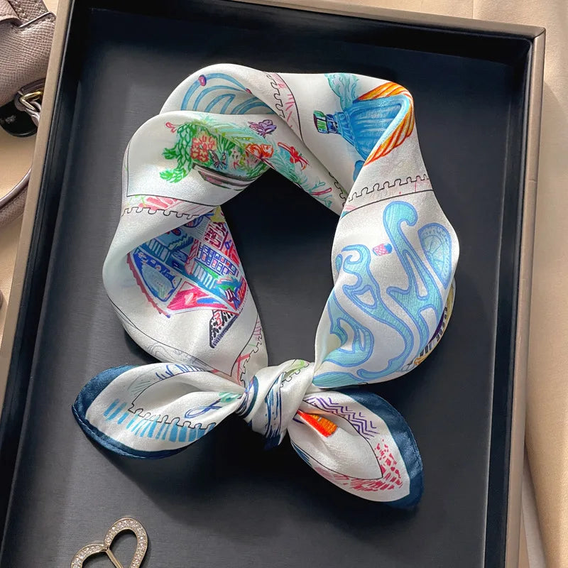 100% silk mulberry  scarf small square women's versatile new foreign style fashion  high-end autumn 53CM