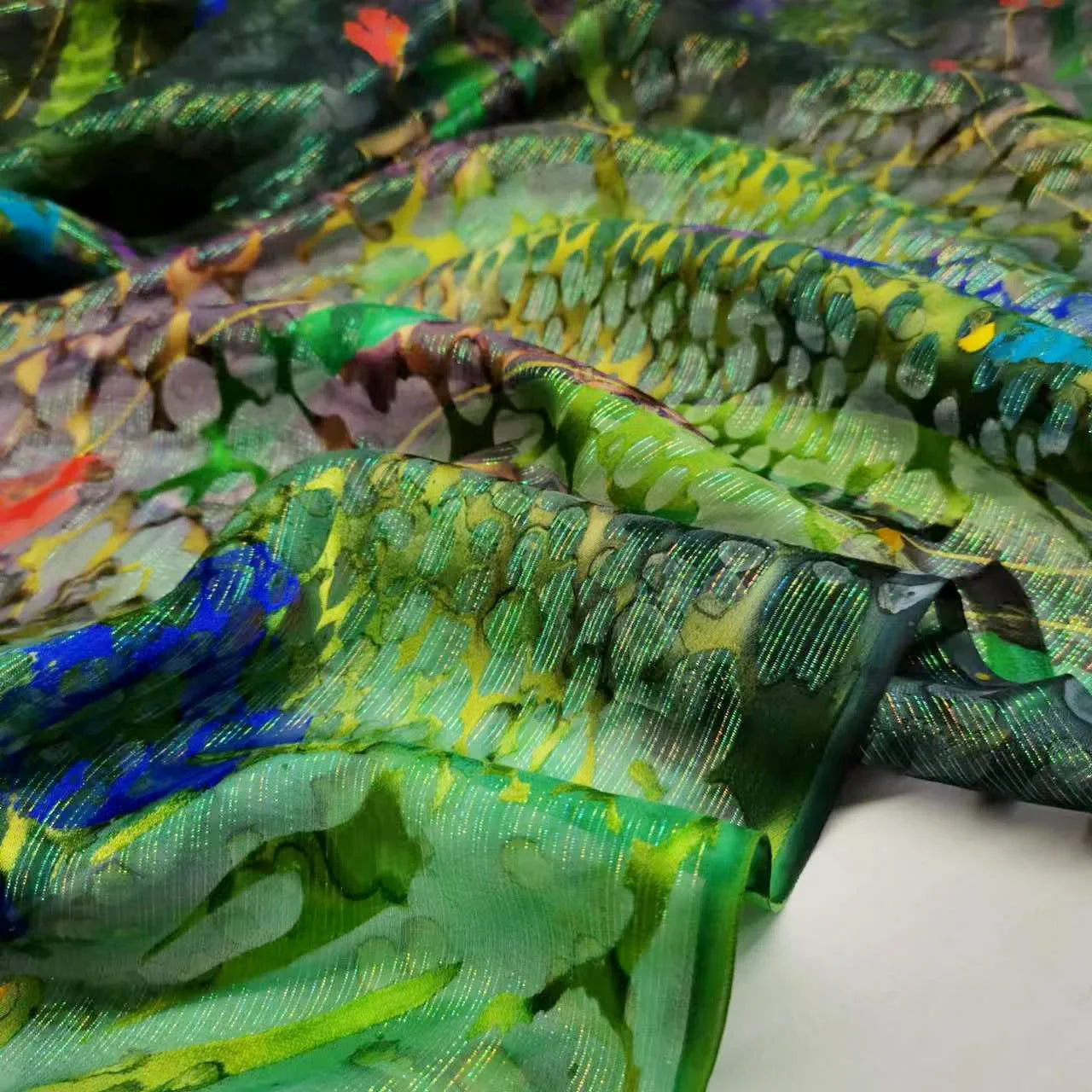 Floral Mulberry Silk Fabric Soft Silk Silver Metallic Jacquard DIY Cloth Dress Scarf Material