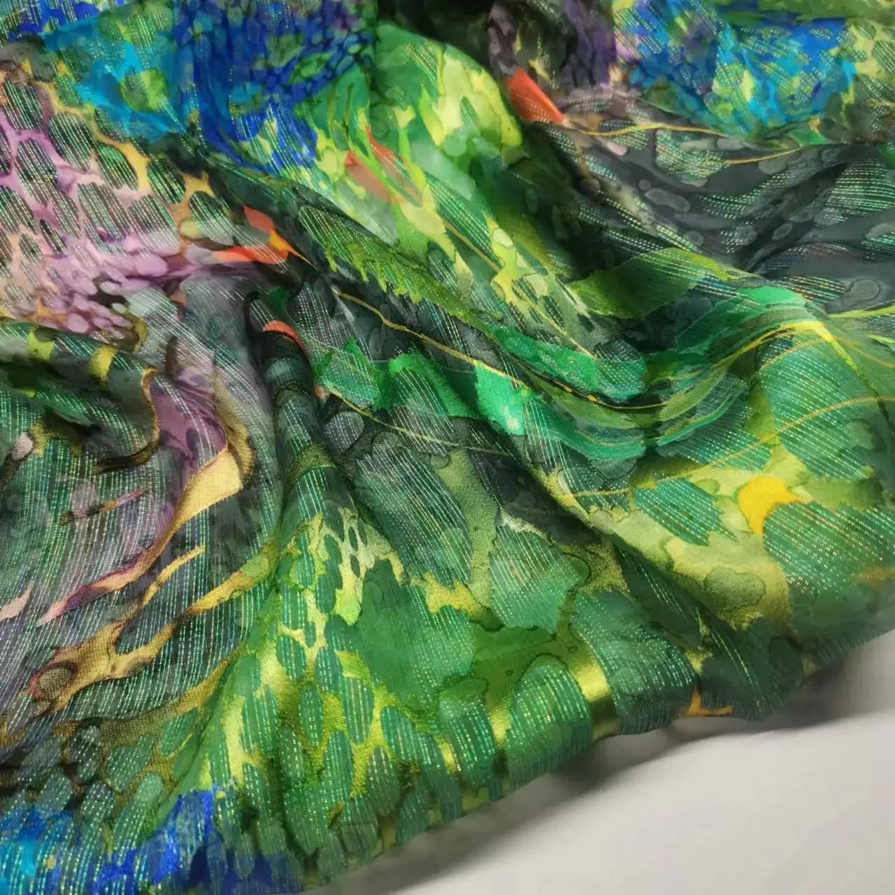Floral Mulberry Silk Fabric Soft Silk Silver Metallic Jacquard DIY Cloth Dress Scarf Material