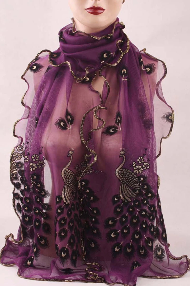 1PCS 190*40CM Women Lady's Silk Scarves Shawl Stole Peacock Scarf Transparent Long Fashion Chiffon Soft Wrap