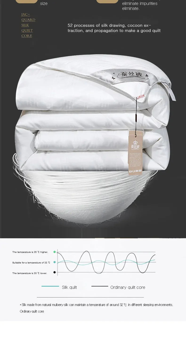 Mulberry Silk Quilt is 100% natural silk filling in all seasons. It is portable, breathable and luxurious